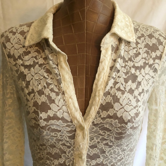Lace Stretch Button Down Blouse by MODA Int - Picture 2 of 12